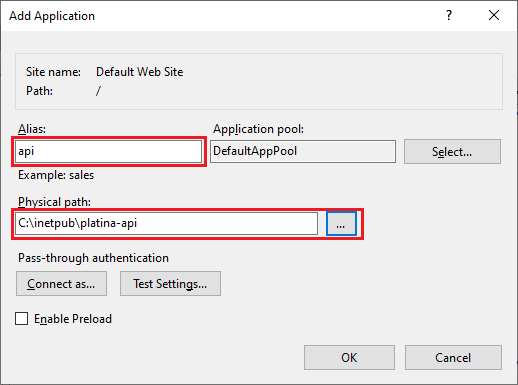 IIS Create API Application