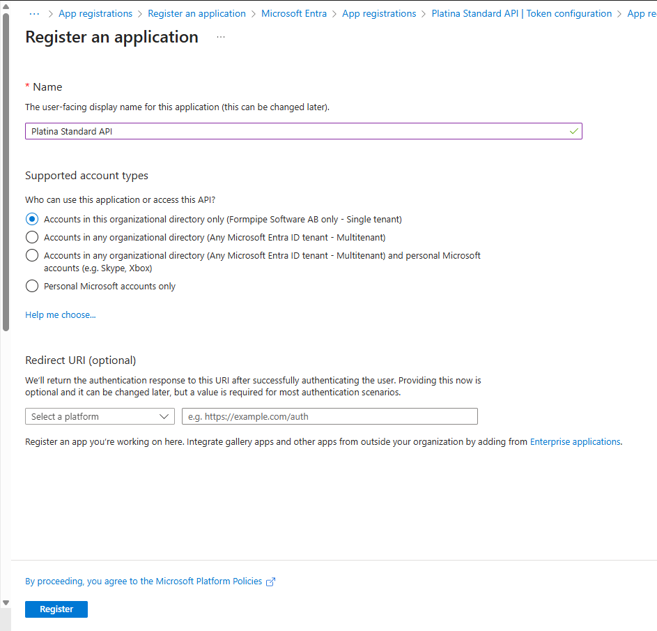 Creating new registration