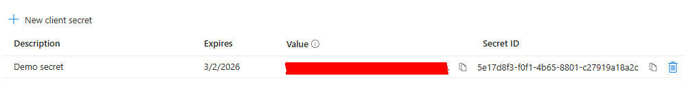 Client secret value
